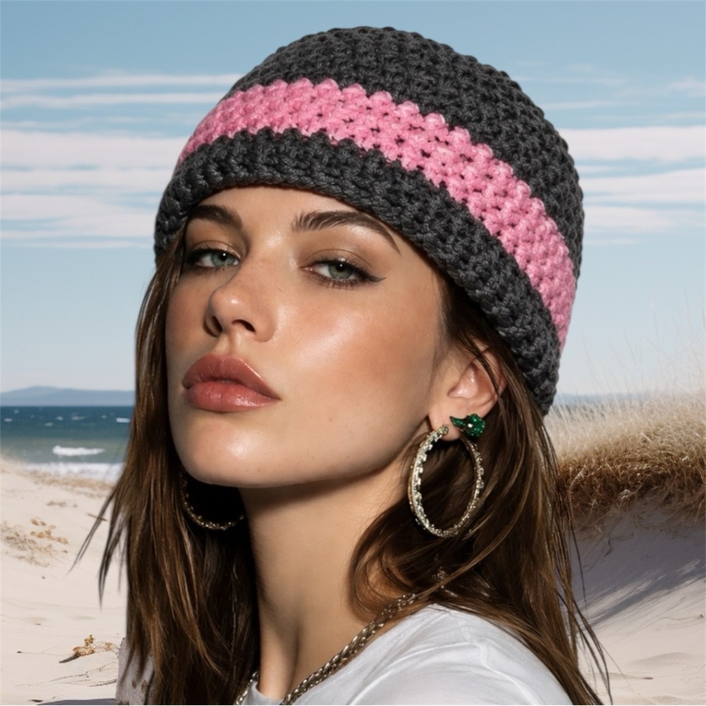 2 for $30 | Pink and Gray Women's Crochet Beanie